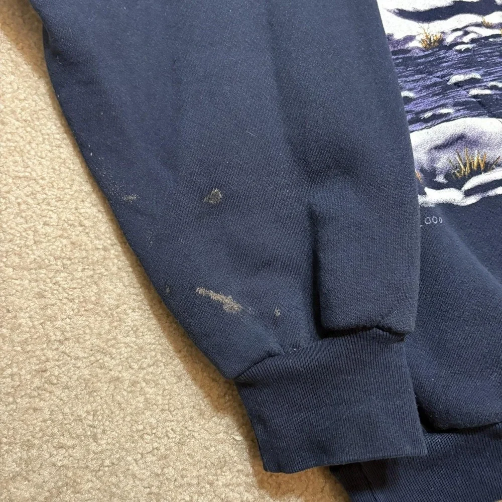 Vtg Winter Village AOP Sweatshirt Mens 2XL Blue Henley Christmas Snow Scene Cozy